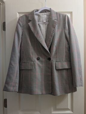 H&M Plaid Blazer in Cream, Brown, Black, and Red | Women's Size 8